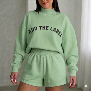 Ensemble assorti hiver femme col montant et short, en tissu écologique respirant, simplicité fonctionnelle, deux pièces épurées - Product Image 1