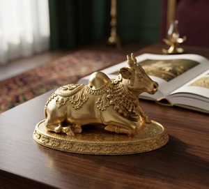 Ídolo de Nandi chapado en latón puro de Jaipur Metals |   Estatua Hindú Hecha a Mano 100% en Latón |   Regalo para el hogar, la oficina y la ceremonia Pooja |   10x6x6 cm |   198g - Product Image 5