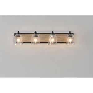 Modern Industrieel Ontwerp 4-Light Badkamer Ijdelheid Lamp Boerderij Muur Schans Helder Gezaaide Glazen Tinten Rustiek Zwart - Product Image 1