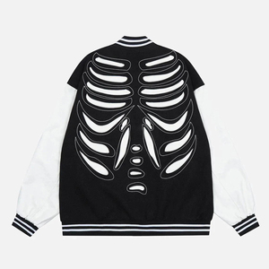 Chaqueta Varsity Cortavientos para Hombre con Apliques de Esqueleto, Estilo Urbano, Invierno, Lana/Poliéster, Cuello Alto, Corte Regular - Product Image 2