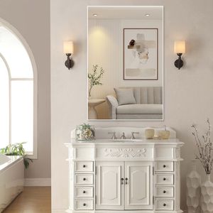 Grandi dimensioni 48 \ "x32 \" moderno rettangolo bagno specchio bianco in alluminio decorativo grande specchio da parete per soggiorno a parete parete - Product Image 3