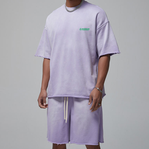 Ensemble T-shirt et short décontracté pour homme, personnalisable, de haute qualité, en coton tricoté épais 280g, avec lettres surdimensionnées, collection été, design exclusif - Product Image 3