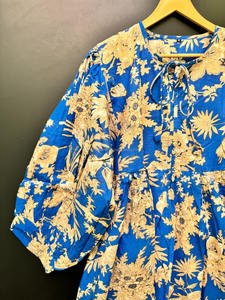 Robe midi décontractée d'été en coton pur artisanal, écologique, pour femmes, imprimés vibrants à franges, silhouette naturelle en A, confortable - Product Image 4