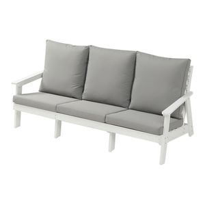 Divano da Giardino a 3 Posti in HIPS con Cuscini Bianco/Grigio Effetto Legno, Arredamento da Esterno - Product Image 3