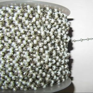 Chaîne de chapelet en argent sterling de haute qualité avec perles d'eau douce blanches de 1 pied - Product Image 3