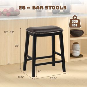 Set of 2 26-Inch Counter Height <b>Bar</b> <b>Stools</b> with Comfortable Upholstered Seat - Product Image 3