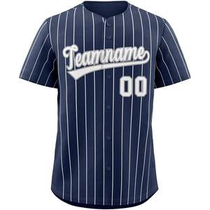 Camiseta de béisbol a rayas azul marino y blanco personalizada, camiseta con botones y nombre y número personalizados para hombres/mujeres/jóvenes, talla 33 - Product Image 1