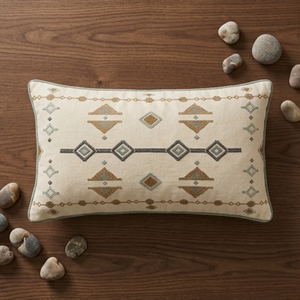 Coussin décoratif à motifs géométriques vert grisâtre, terre cuite et crème, brodé, pour fauteuil de salon. 50x35 CM - Product Image 2
