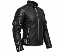 Veste de moto en cuir véritable noir pour homme avec fermeture éclair, boucles réglables, coupe ajustée, style motard, à porter en automne et en hiver
