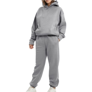 Nuevo Conjunto Deportivo de Moda para Mujer, con Logotipo Personalizado, Corte Ajustado, Ropa de Entrenamiento, Conjunto Deportivo Holgado con Capucha, Color Gris Sólido - Product Image 4