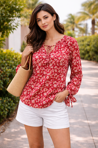 Blusa de Manga Larga con Cuello en V y Estampado Floral para Mujer, Diseño Nuevo, con Puños Elásticos y Lazo Delantero, Estilo Boho Casual de Verano - Product Image 6