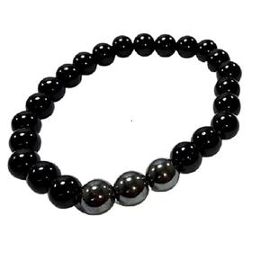 <b>Crystal</b> <b>bracelet</b> Black Obsidian & Hematite Round Beads <b>Bracelet</b> 8mm Stone Gemstone Fashion Men and <b>Women</b> Gift Energy - Product Image 1
