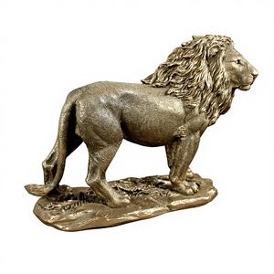Estatua de León de pie de poliresina, en Base, hecha a mano, para decoración del hogar, acabado de cobre, regalo de Navidad - Product Image 2