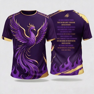T-shirt à manches courtes unisexe ajusté avec imprimé sublimation Phénix Or Violet, motif animalier, vêtement de sport - Product Image 1