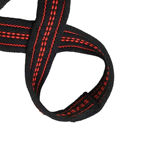 Correa de levantamiento de pesas en forma de 8, de nailon negro con costuras rojas, cierre de velcro, ajustable, para gimnasio, unisex. - Product Image 4