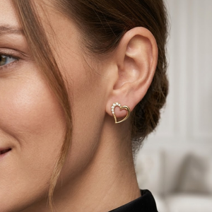 Lightweight Real Diamond Stud <b>Earrings</b> in Yellow Gold Heart Shape |Elegant Minimal Design Screw <b>Back</b> Fine Jewelry Gift for Women - Product Image 1