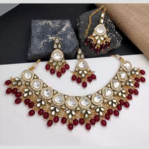 Gold Plated Kundan and Beads Meenakari Necklace <b>Set</b> 10581415GR <b>Fine</b> <b>Jewelry</b> <b>Set</b> - Product Image 3