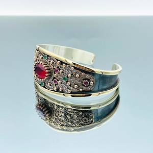 Handmade Ruby Sterling <b>Silver</b> <b>Cuff</b> <b>Bracelet</b> Turkish Adjustable Jewelry Natural Gemstone Elegant Gift For Women - Product Image 4