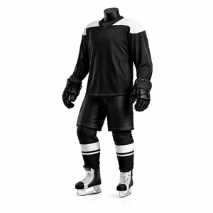 Uniforme de hockey sobre hielo personalizado, conjunto de camiseta y pantalones cortos sublimados en blanco y negro, ropa de equipo para adultos, fabricante OEM ODM - Product Image 4