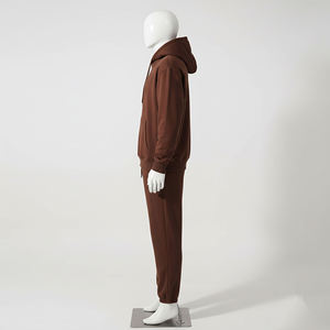 High Quality Custom Logo Plus Size Casual Two Piece Suits Solid Color Plain 100% Cotton <b>Pullover</b> Hoodie <b>Men's</b> Sweat Suit Sets - Product Image 3