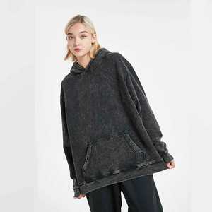 Custom French Terry Polyester/Cotton Blend Vintage Acid Washed Heavyweight Zip-Up Hoodie Rivets Rhinestones Eco-Friendly - Product Image 4
