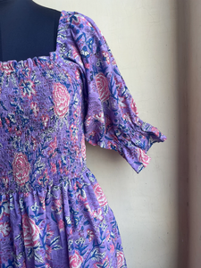 Robe longue maxi imprimée à la main, tunique décontractée en coton indien avec broderie florale, col carré, manches longues, pour femme - Product Image 4