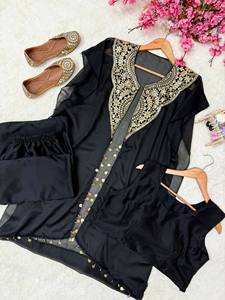 Black Embroidered Abaya <b>Kaftan</b> Jalabiya Loose Fit Long Sleeve Muslim Women Daily Wear Set - Product Image 6