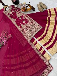 Conjunto de Salwar Kameez Étnico para Mujer, Traje Anarkali de Georgette con Bordado Intenso y Dupatta para Bodas y Fiestas - Product Image 3