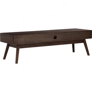 Meuble TV en bois massif de style Mid-Century Modern avec 2 tiroirs de rangement, pieds coniques, finition noyer foncé, compatible avec les téléviseurs de 50 à 54 pouces, idéal pour le salon - Product Image 3