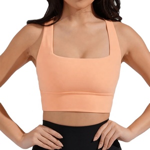 Women Solid Recycle Nylon Spandex Gym Fitness Cross <b>Back</b> Thin Straps Sports Bra - Product Image 5