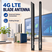 Antena Blade 4G LTE Eksternal 698-2700MHz Hitam Lipat dengan Kontak Pin untuk Router, Modem, dan Modul Seluler