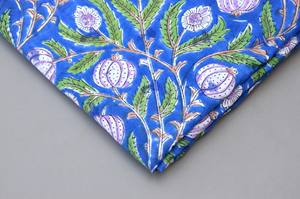 Blue Floral Hand Block Printed Cotton Fabric | Soft Breathable Indian Cotton Yardage for Dresses <b>Curtains</b> Sleepwear many more. - Product Image 4
