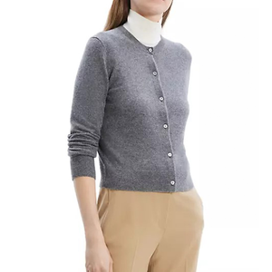 Cárdigan Gris de Punto de Primera Calidad para Mujer, Manga Larga, Cuello Redondo, Botones al Frente, Color Sólido, Estilo Minimalista para Otoño - Product Image 2