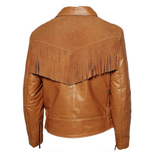 Veste en cuir suédé pour homme, coupe ajustée, style cowboy, col rabattu, franges, logo sur le devant, OEM/ODM, imperméable, écologique - Product Image 2
