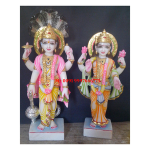 Excelente escultura de Laxmi Vishnu en mármol blanco con posición de pie, aspecto atractivo, manos sobre el loto, para decoración de templos. - Product Image 3