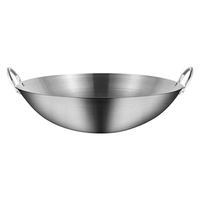 Wajan Bawah Lebar Tradisional Diameter Besar Tahan Suhu Tinggi Bahan Stainless Steel Kapasitas 20L Gagang Kayu Aman untuk Mesin Cuci Piring