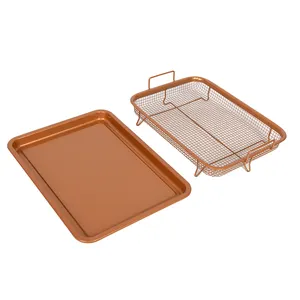 Hot Sale Crisper Tray Rectangle Durable And Easy To Use Air Fryer Non Stick Copper Crisper Basket Tray With Baking Pan