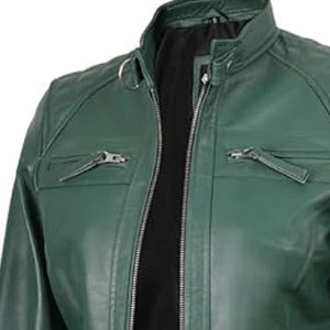 Women Real Leather Jacket Green Quilted Biker Moto Slim Fit Casual Outerwear Coat <b>Top</b> Selling Trendy Fashion Lady Cafe <b>Racer</b> - Product Image 4