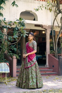 Indian Ethnic Traditional Designer Tussar Silk <b>Lehenga</b> Choli Foil Print Work for Wedding Outfit for <b>Women</b> Fancy Floor Length Fit - Product Image 2