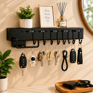 Premium 3-in-1 wall mount key organizer Unbreakable black hanger <b>Hooks</b> for keys Keychain storage rack Small accessory holder - Product Image 1