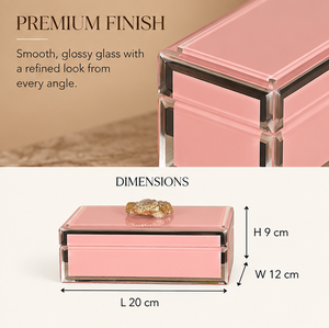 Blossom <b>Pink</b> Glass Jewelry Storage Box with Natural Stone Accent Gold Edging Glossy Finish Soft Lining Decorative Keepsake Organ - Product Image 3