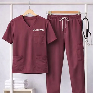 Unisex Medical <b>Scrub</b> <b>Top</b> Only Burgundy V-Neck Hospital Workwear Custom Embroidered <b>Scrub</b> Tunic for Men & Women - Product Image 1