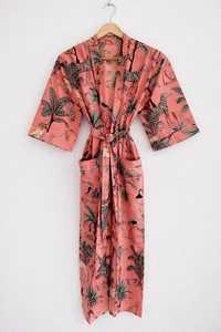100% Cotton Block Print Kimono Women's Safari-Print Bathrobe for Spring Summer Indian Inspired Floral Print for Beach Wear - Product Image 3