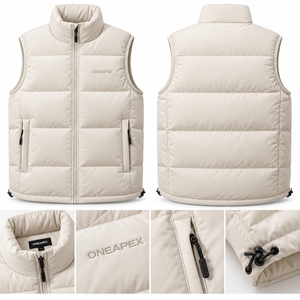 Chaqueta sin mangas acolchada color crema para hombre, con cuello alto y cremallera, para invierno, ropa de calle, personalizada, con etiqueta privada, OEM - Product Image 2