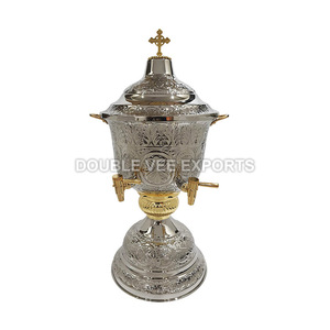 Fuente de Agua Bendita Tallada a Mano de 10 Litros en Plata y Oro |   Fuente de Iglesia de Doble Grifo – DOUBLE VEE EXPORTS - Product Image 2
