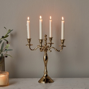 Candelabro de Metal Dorado de 4 Luces Estilo Regal Imperial, Centro de Mesa Decorativo para Banquetes Formales y Galas Nocturnas - Product Image 1