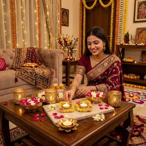 Support de bougie artisanal en laiton, écologique et durable, design floral Gota Patti moderne et luxueux, traditionnel pour la maison, idéal pour Diwali - Product Image 2