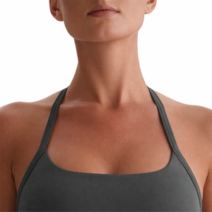 Soutien-gorge de sport pour femme à col halter, respirant, séchage rapide, maintien élevé, logo frontal, en tissu Spandex/Nylon, pour le fitness et les activités sportives - Product Image 2