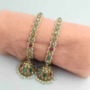 Elegant and Luxurious <b>Gold</b>-Plated Crystal Stone and <b>Pearl</b> <b>Bracelets</b> Set Premium Crystal Bangles Collection - Product Image 1