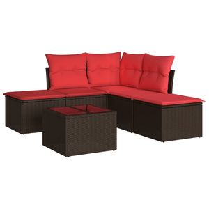 Ensemble de canapés de patio en polyrotin marron, 6 pièces, avec coussins, meubles d'extérieur durables - Product Image 2